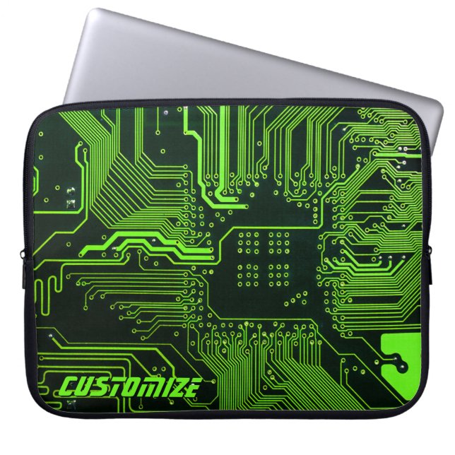 Custom Cyber Green PCB Circuit Board Tech Art Laptop Sleeve (Front)