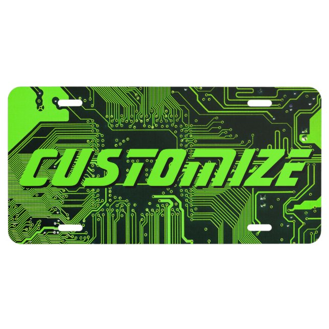 Custom Cyber Green PCB Circuit Board Tech Art License Plate (Front)