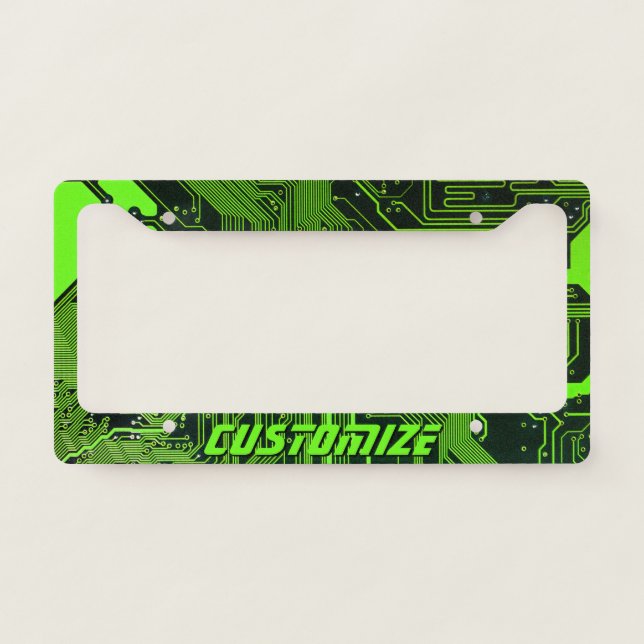 Custom Cyber Green PCB Circuit Board Tech Art License Plate Frame (Front)