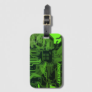 Custom Cyber Green PCB Circuit Board Tech Art Luggage Tag