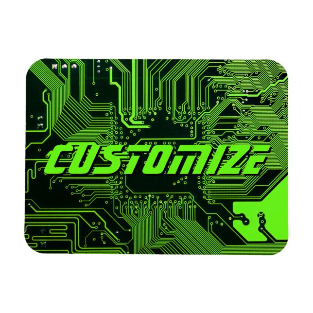 Custom Cyber Green PCB Circuit Board Tech Art Magnet (Horizontal)