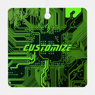 Custom Cyber Green PCB Circuit Board Tech Art Metal Ornament