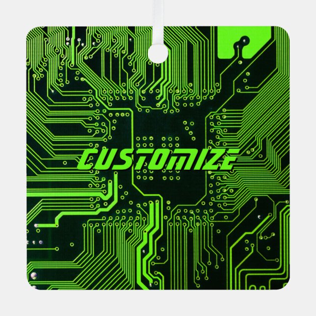 Custom Cyber Green PCB Circuit Board Tech Art Metal Ornament (Front)