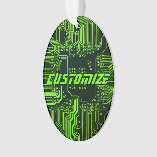 Custom Cyber Green PCB Circuit Board Tech Art Ornament (Front)