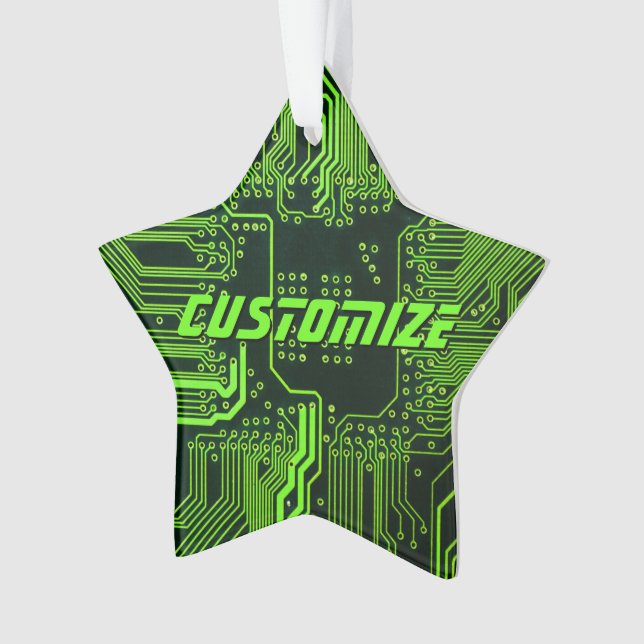 Custom Cyber Green PCB Circuit Board Tech Art Ornament (Front)