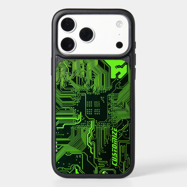 Custom Cyber Green PCB Circuit Board Tech Art Otterbox iPhone Case (Back)