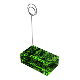 Custom Cyber Green PCB Circuit Board Tech Art Place Card Holder