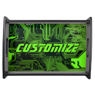 Custom Cyber Green PCB Circuit Board Tech Art Serving Tray