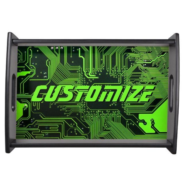 Custom Cyber Green PCB Circuit Board Tech Art Serving Tray (Front)