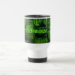 Custom Cyber Green PCB Circuit Board Tech Art Travel Mug