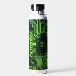 Custom Cyber Green PCB Circuit Board Tech Art Water Bottle