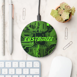 Custom Cyber Green PCB Circuit Board Tech Art Wireless Charger