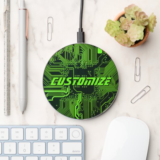 Custom Cyber Green PCB Circuit Board Tech Art Wireless Charger (Desk)