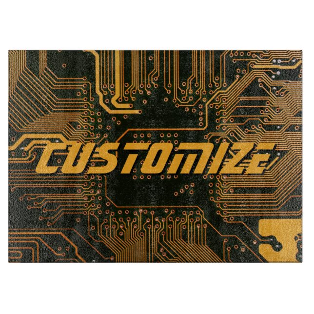 Custom Cyber Orange PCB Circuit Board Tech Art (Front)