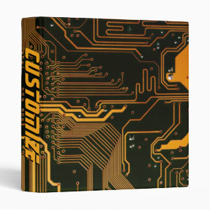 Custom Cyber Orange PCB Circuit Board Tech Art 3 Ring Binder