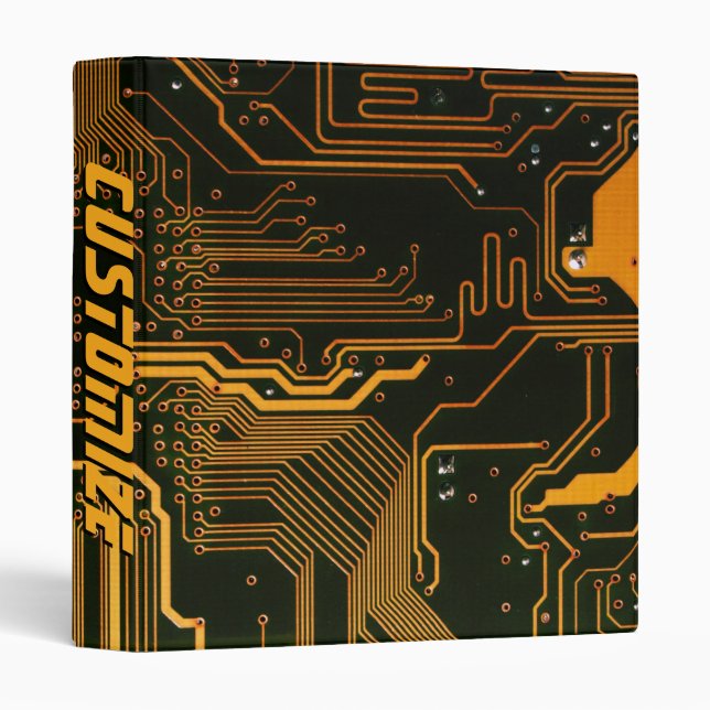 Custom Cyber Orange PCB Circuit Board Tech Art 3 Ring Binder (Front/Spine)