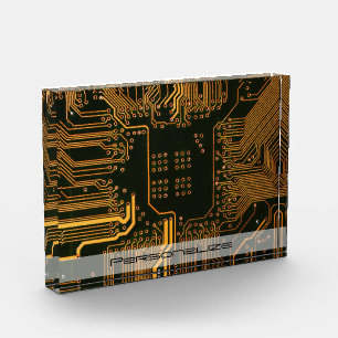 Custom Cyber Orange PCB Circuit Board Tech Art Acrylic Award