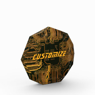 Custom Cyber Orange PCB Circuit Board Tech Art Acrylic Award