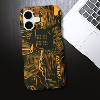 Custom Cyber Orange PCB Circuit Board Tech Art iPhone 17 Case