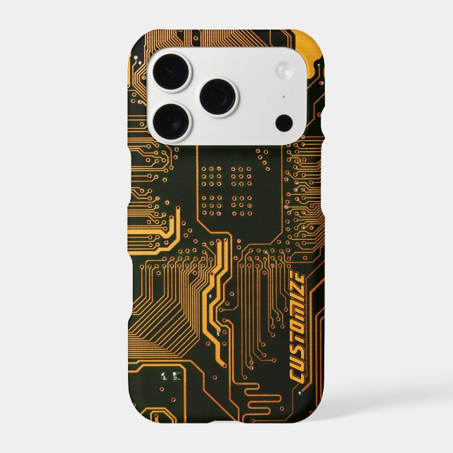 Custom Cyber Orange PCB Circuit Board Tech Art Case-Mate iPhone Case (Back)