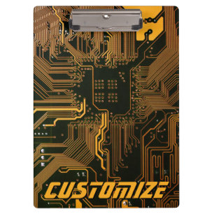 Custom Cyber Orange PCB Circuit Board Tech Art Clipboard