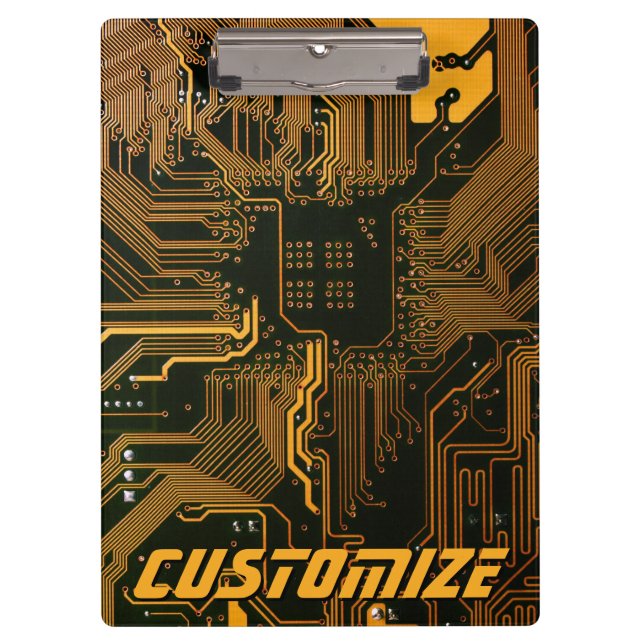 Custom Cyber Orange PCB Circuit Board Tech Art Clipboard (Front)