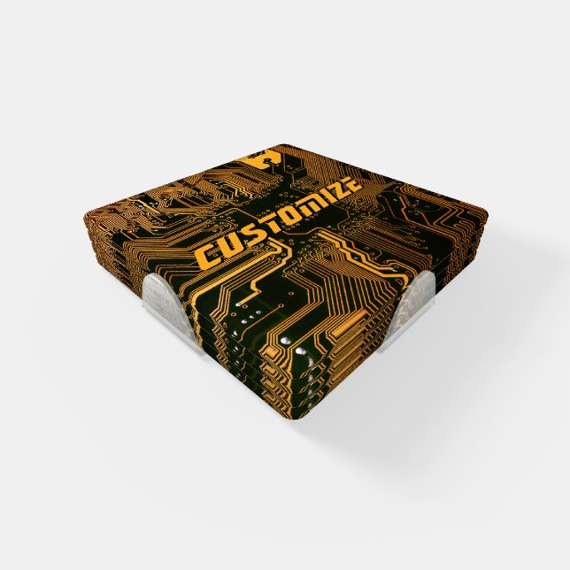 Custom Cyber Orange PCB Circuit Board Tech Art Coaster Set (Set)