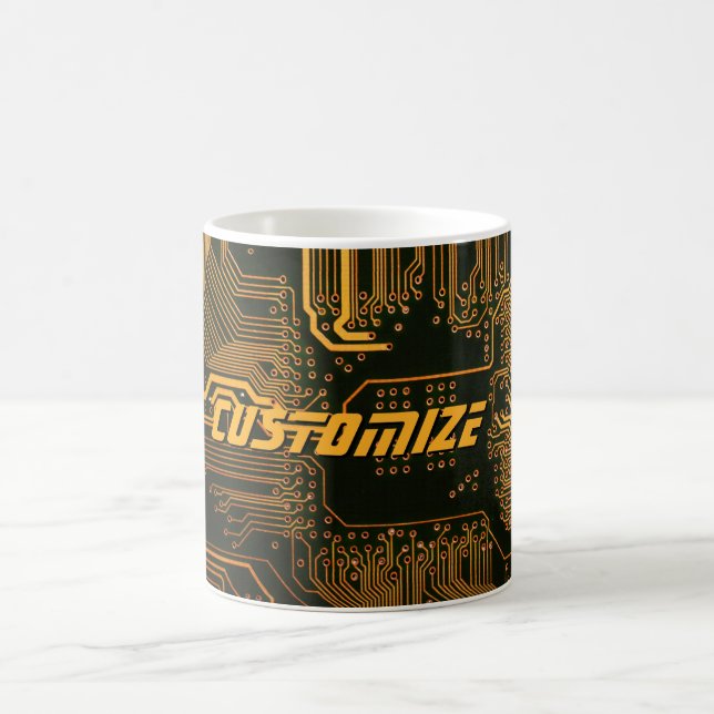 Custom Cyber Orange PCB Circuit Board Tech Art Coffee Mug (Center)