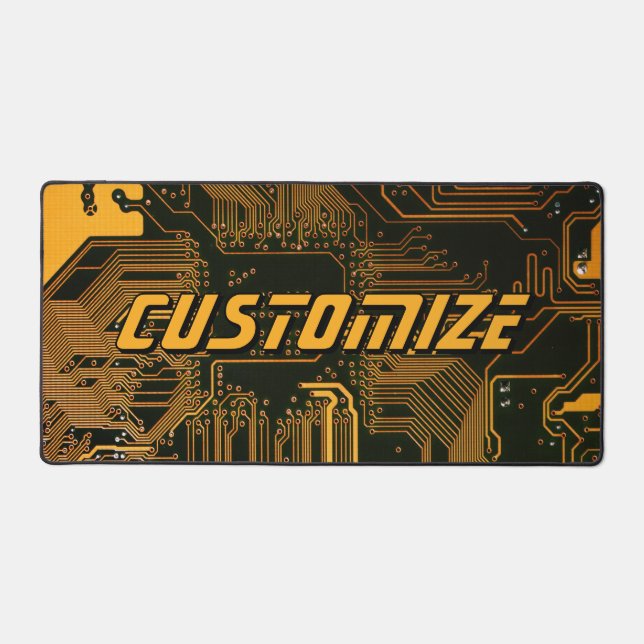 Custom Cyber Orange PCB Circuit Board Tech Art Desk Mat (Front)
