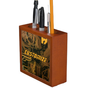 Custom Cyber Orange PCB Circuit Board Tech Art Desk Organizer