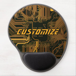 Custom Cyber Orange PCB Circuit Board Tech Art Gel Mouse Pad