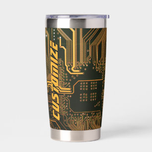 Custom Cyber Orange PCB Circuit Board Tech Art Insulated Tumbler