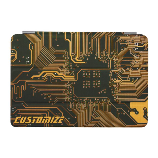 Custom Cyber Orange PCB Circuit Board Tech Art iPad Mini Cover (Horizontal)