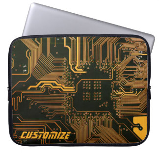 Custom Cyber Orange PCB Circuit Board Tech Art Laptop Sleeve