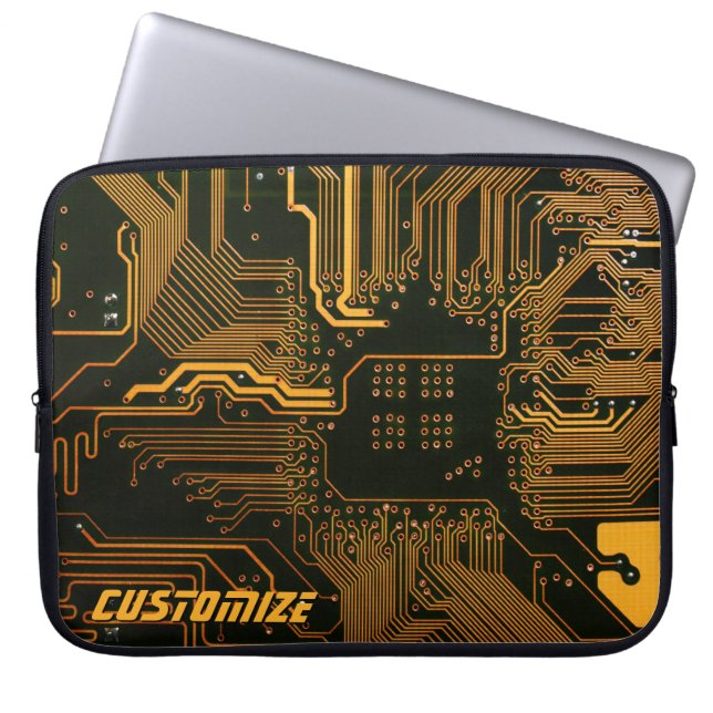 Custom Cyber Orange PCB Circuit Board Tech Art Laptop Sleeve (Front)