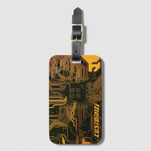 Custom Cyber Orange PCB Circuit Board Tech Art Luggage Tag