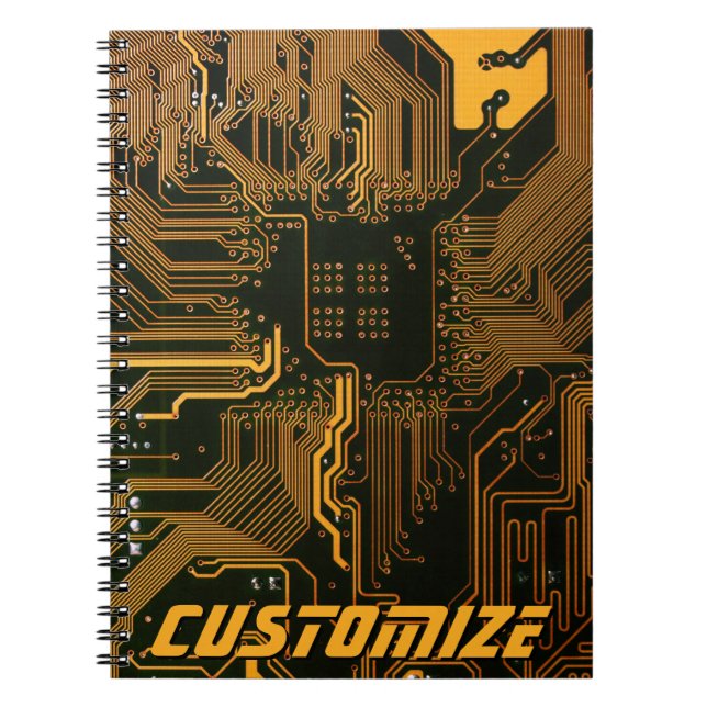 Custom Cyber Orange PCB Circuit Board Tech Art Notebook (Front)