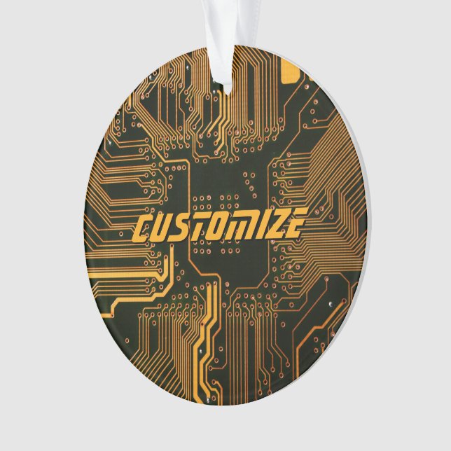 Custom Cyber Orange PCB Circuit Board Tech Art Ornament (Front)