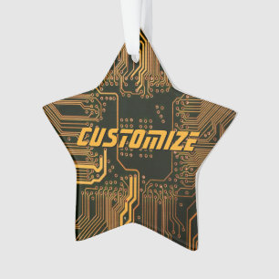 Custom Cyber Orange PCB Circuit Board Tech Art Ornament