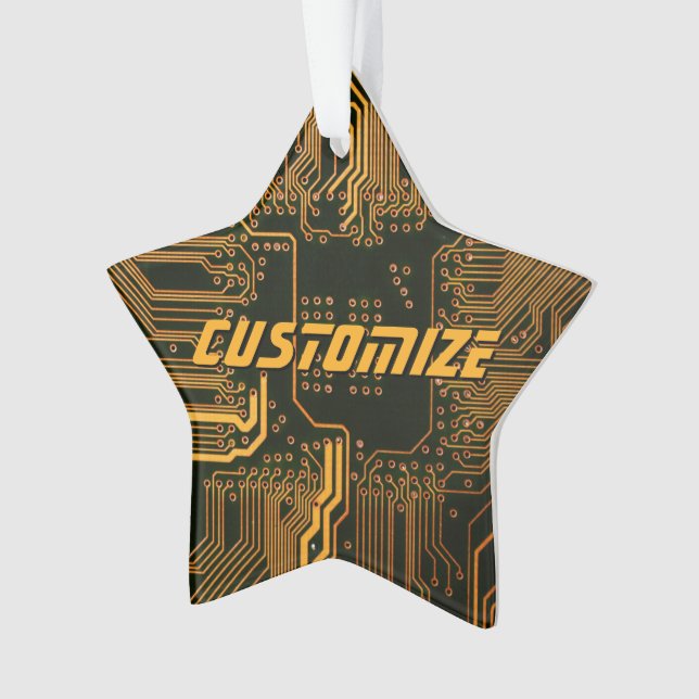Custom Cyber Orange PCB Circuit Board Tech Art Ornament (Front)