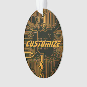 Custom Cyber Orange PCB Circuit Board Tech Art Ornament