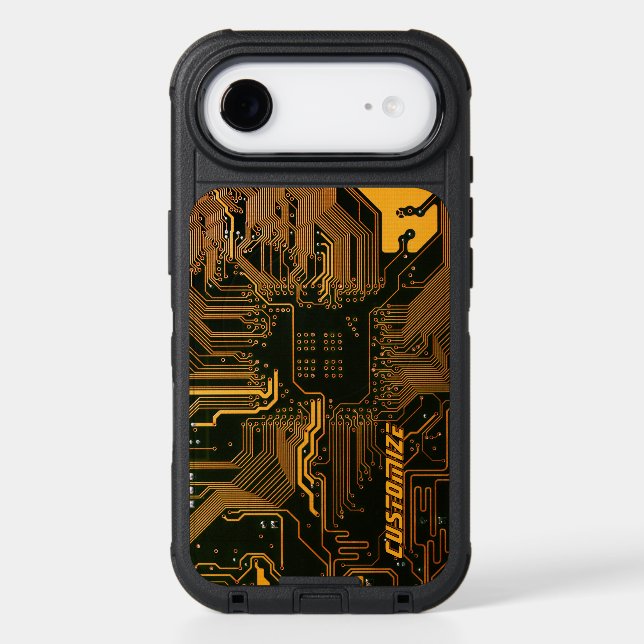 Custom Cyber Orange PCB Circuit Board Tech Art Otterbox iPhone Case (Back)