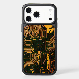 Custom Cyber Orange PCB Circuit Board Tech Art iPhone 17 Pro Max Case