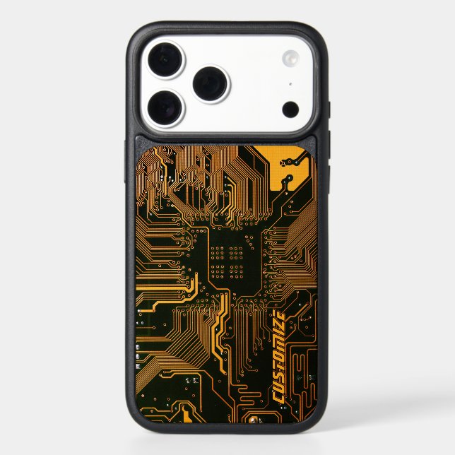 Custom Cyber Orange PCB Circuit Board Tech Art Otterbox iPhone Case (Back)