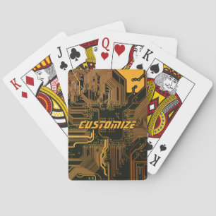 Custom Cyber Orange PCB Circuit Board Tech Art Poker Cards