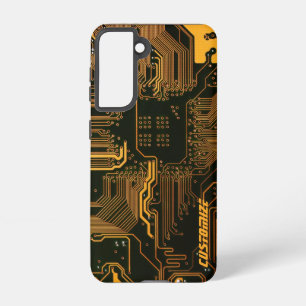 Custom Cyber Orange PCB Circuit Board Tech Art Samsung Galaxy S21 Case