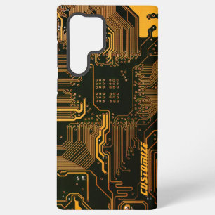 Custom Cyber Orange PCB Circuit Board Tech Art Samsung Galaxy S22 Ultra Case
