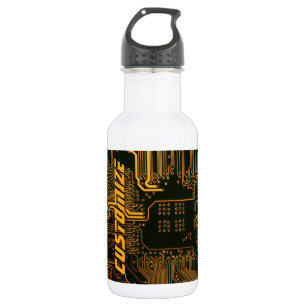 Custom Cyber Orange PCB Circuit Board Tech Art Stainless Steel Water Bottle
