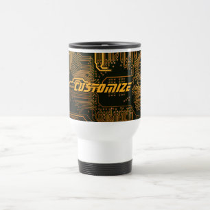 Custom Cyber Orange PCB Circuit Board Tech Art Travel Mug