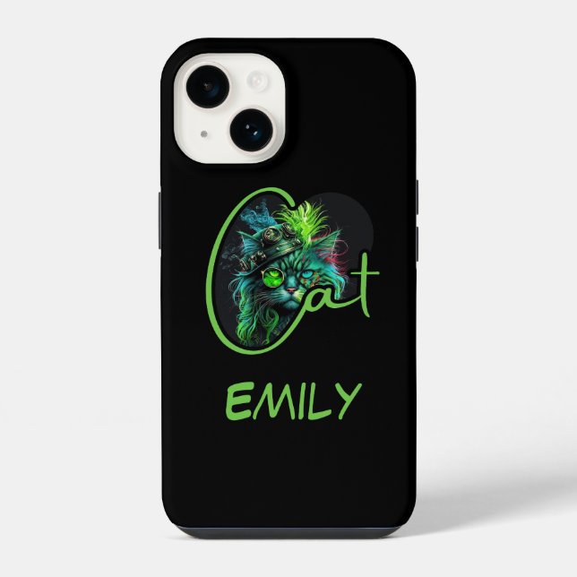 CUSTOM Cyber Steampunk Cat – Cat Lover Iphone Case (Back)